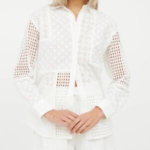Rails Juliette Patchwork Eyelet Cotton Shirt- White- Size XS